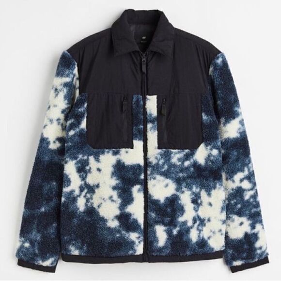 H&M Regular Fit Fleece Overshirt Blue Marbled Jacket - Picture 1 of 8